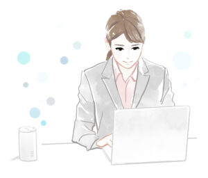 パソコンで作業をしている女性のイラスト